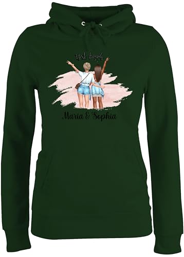 Pullover Damen Hoodie Frauen - Freundin - Best Friends Hände Peace mit Name Freundinnen - L - Dunkelgrün - Besties personalisierte Geschenke Beste Partner Blonde und brünette Pulli von Geschenk mit Namen personalisiert by Shirtracer
