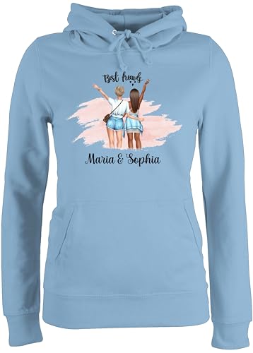 Pullover Damen Hoodie Frauen - Freundin - Best Friends Hände Peace mit Name Freundinnen - XL - Hellblau - Besties personalisierte Geschenke Beste Partner Blonde und brünette Pulli von Geschenk mit Namen personalisiert by Shirtracer