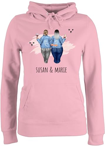 Pullover Damen Hoodie Frauen - Freundin - Beste Freundinnen mit Jeansjacken Curvy Weibliche Rundungen I Kurvig I Rundliche Freundinnen - XXL - Hellrosa - personalisierte Geschenke Partner von Geschenk mit Namen personalisiert by Shirtracer