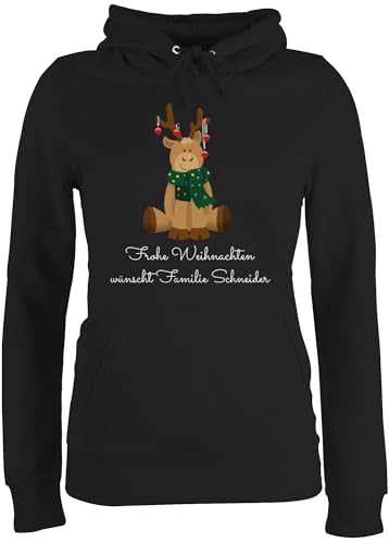 Pullover Damen Hoodie Frauen - Frohe Weihnachten wünscht Name mit Rentier - XXL - Schwarz - Weihnachts weinachts Pulli Familie Weinachten Baumwolle weihnachtliches Christmas weihnacht von Geschenk mit Namen personalisiert by Shirtracer
