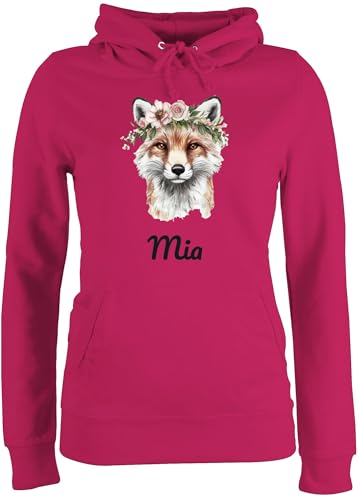 Pullover Damen Hoodie Frauen - Fuchs - Fuchsmotiv | Geschenk für Fuchsliebhaber | Tierfreunde | Clever Fox - L - Fuchsia - füchse Hoody Kapuze Kapuzen von Geschenk mit Namen personalisiert by Shirtracer