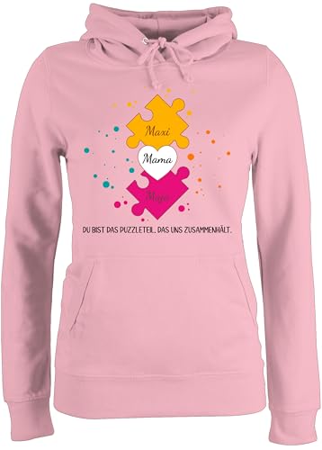 Pullover Damen Hoodie Frauen - Muttertag - Muttertagsgeschenk für Mama von 2 Kindern Puzzlestücke mit Namen I Geschwister Geschenk Zwei Kinder für Mutter Weihnachten - M - Hellrosa von Geschenk mit Namen personalisiert by Shirtracer