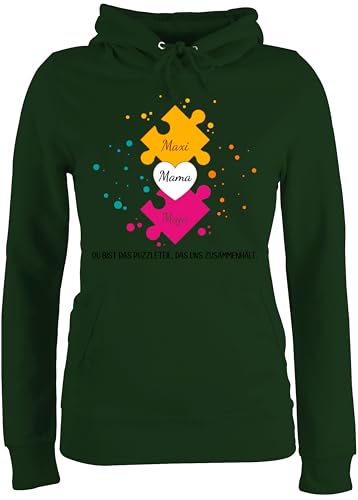 Pullover Damen Hoodie Frauen - Muttertag - Muttertagsgeschenk für Mama von 2 Kindern Puzzlestücke mit Namen I Geschwister Geschenk Zwei Kinder für Mutter Weihnachten - L - Dunkelgrün von Geschenk mit Namen personalisiert by Shirtracer