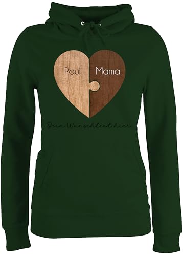 Pullover Damen Hoodie Frauen Puzzlestücke mit Namen Mama von Kind I Weihnachten Geschenk von Tochter für Mutter I Muttertagsgeschenk - L - Dunkelgrün - muttertagsgeschenke von Geschenk mit Namen personalisiert by Shirtracer