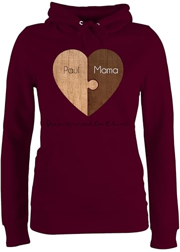 Pullover Damen Hoodie Frauen Puzzlestücke mit Namen Mama von Kind I Weihnachten Geschenk von Tochter für Mutter I Muttertagsgeschenk - L - Burgundrot - muttertagsgeschenke mom von Geschenk mit Namen personalisiert by Shirtracer