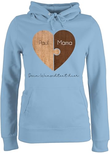 Pullover Damen Hoodie Frauen Puzzlestücke mit Namen Mama von Kind I Weihnachten Geschenk von Tochter für Mutter I Muttertagsgeschenk - L - Hellblau - muttertagsgeschenke mom von Geschenk mit Namen personalisiert by Shirtracer