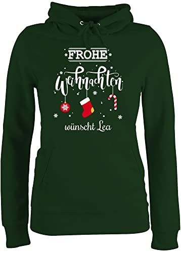 Pullover Damen Hoodie Frauen - Geschenke Christmas - Frohe Weihnachten Lettering Wunschtext - XL - Dunkelgrün - Pulli Weihnachts Kapuzenpullover Kapuzen weihnacht weihnachtliche weihnachtsmotiven von Geschenk mit Namen personalisiert by Shirtracer