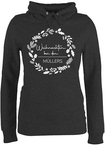 Pullover Damen Hoodie Frauen - Geschenke Christmas - Weihnachten bei Wunschname - L - Anthrazit meliert - Pulli Weihnachts überraschung am weihnachtsabend Hoody Kapuzen weihnacht Merry von Geschenk mit Namen personalisiert by Shirtracer