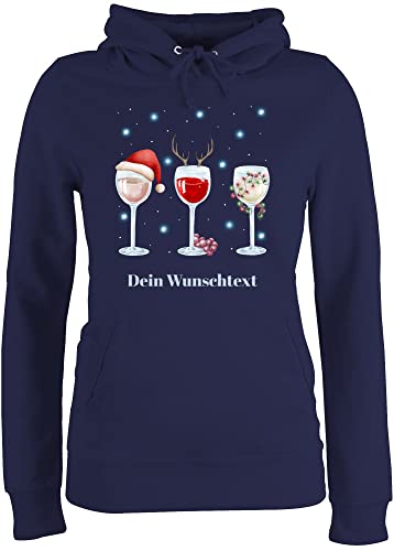 Pullover Damen Hoodie Frauen - Geschenke Christmas - Weingläser Weihnachten - XXL - Navy Blau - Pulli Weihnachts weinglas Hoody Kapuzen weihnacht weihnachtsmotiv Kapuze weihnachtliche Baumwolle von Geschenk mit Namen personalisiert by Shirtracer