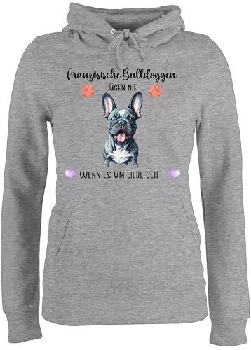 Pullover Damen Hoodie Frauen - Hunde - Französische Bulldogge - Geschenk Hundebesitzern - S - Grau meliert - französische Damen+Pullover+mit+hundemotiv Hundebesitzer Bulldoggen hundemotiven. Hund von Geschenk mit Namen personalisiert by Shirtracer