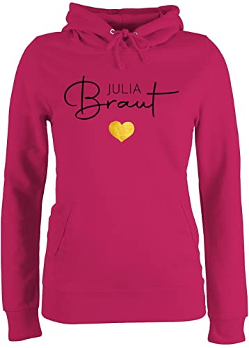 Pullover Damen Hoodie Frauen - JGA Junggesellenabschied - Braut - Name Herz - L - Fuchsia - junggesellinnenabschied Bride Kapuzenpullover jungesellenabschied personalisierte von Geschenk mit Namen personalisiert by Shirtracer