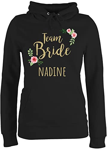 Pullover Damen Hoodie Frauen - JGA Junggesellenabschied - Team Bride - gold - Aquarell Wasserfarben Blume - S - Schwarz - junggesellinnenabschied jungesellenabschied jubggesellinnenabschied frau von Geschenk mit Namen personalisiert by Shirtracer