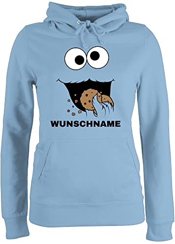 Pullover Damen Hoodie Frauen - Karneval Fasching - Keks Monster Kostüm mit Name I Krümelmonster I Cookie Monster I Keksmonster - S - Hellblau - Karnevals Kekse Hoodys Faschings krümel Hoodies von Geschenk mit Namen personalisiert by Shirtracer