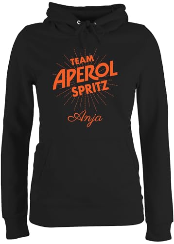 Pullover Damen Hoodie Frauen - Karneval Kostüm Fasching - Team Aperol Spritz mit Name I Mädelsabend JGA Mallorca Mädelsausflug - M - Schwarz - Karnevals personalisierte Faschings von Geschenk mit Namen personalisiert by Shirtracer