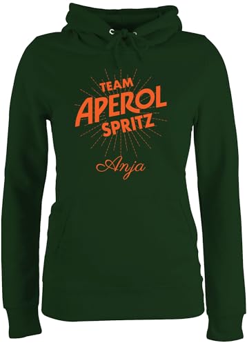 Pullover Damen Hoodie Frauen - Karneval Kostüm Fasching - Team Aperol Spritz mit Name I Mädelsabend JGA Mallorca Mädelsausflug - XL - Dunkelgrün - Karnevals personalisierte Faschings von Geschenk mit Namen personalisiert by Shirtracer