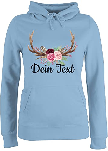 Pullover Damen Hoodie Frauen - Kompatibel Oktoberfest - Geweih mit Text - XL - Hellblau - personalisierte Hoodies bayrischer Trachten Dein Oberteil Geschenke Trachten- Oberteile Volksfest von Geschenk mit Namen personalisiert by Shirtracer