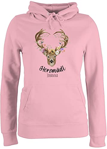 Pullover Damen Hoodie Frauen - Kompatibel Oktoberfest - Herzmädl Hirsch Geweih Hirschgeweih Madl - XL - Hellrosa - trachtenhoody bayrischer trachten name pulli trachtenpullover tracht herz von Geschenk mit Namen personalisiert by Shirtracer