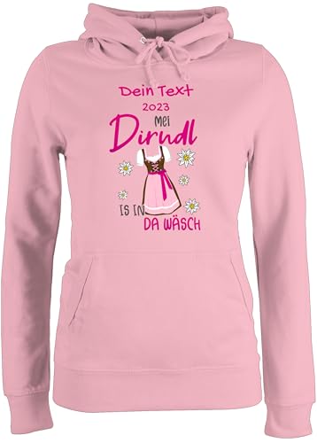 Pullover Damen Hoodie Frauen - Kompatibel Oktoberfest - Mei Dirndl is in da Wäsch - XL - Hellrosa - bayrischer trachten edelweiß hoody trachten- mein kapuzenpullover volksfest in. der wäsche von Geschenk mit Namen personalisiert by Shirtracer