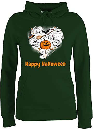 Pullover Damen Hoodie Frauen - Kostüm Oberteil gruselig - Happy Halloween - S - Dunkelgrün - personalisierte Pulli hodie Baumwolle von Geschenk mit Namen personalisiert by Shirtracer