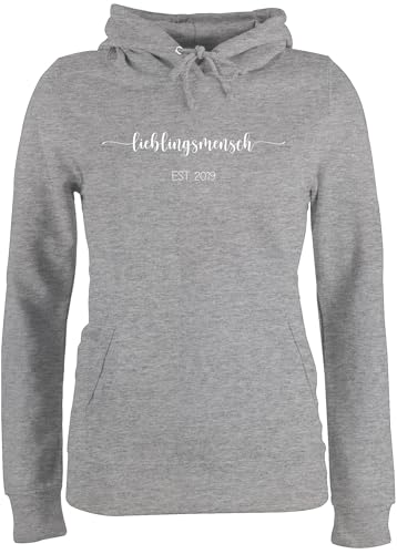 Pullover Damen Hoodie Frauen - Lieblingsmensch est - Lieblingsmensch Geschenk Freundin - Lieblingsmensch Geschenk Mann - XL - Grau meliert - personalisierte Geschenke Beste Partner Pulli von Geschenk mit Namen personalisiert by Shirtracer