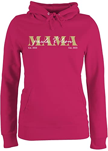 Pullover Damen Hoodie Frauen - Mama Geschenk mit Namen Kinder Datum Geburtsjahr Muttertagsgeschenk Mutti seit - L - Fuchsia - personalisierte Geschenke Muttertag mutterzagsgeschenke mom Pulli von Geschenk mit Namen personalisiert by Shirtracer