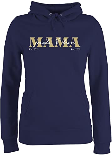 Pullover Damen Hoodie Frauen - Mama Geschenk mit Namen Kinder Datum Geburtsjahr Muttertagsgeschenk Mutti seit - XL - Navy Blau - personalisierte Geschenke Muttertag mutterzagsgeschenke mom Pulli von Geschenk mit Namen personalisiert by Shirtracer