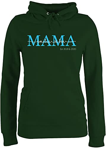 Pullover Damen Hoodie Frauen - Mama Kindernamen Geschenk Geburtstag - XS - Dunkelgrün - muttertagsgeschenk personalisierte Geschenke Muttertag Mutti Mami Hoody muttertagsgeschenke Pulli von Geschenk mit Namen personalisiert by Shirtracer