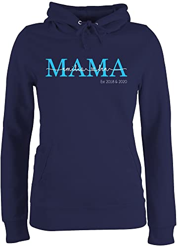 Pullover Damen Hoodie Frauen - Mama Kindernamen Geschenk Geburtstag - XXL - Navy Blau - muttertagsgeschenk personalisierte Geschenke Muttertag Mutti Mami Hoody muttertagsgeschenke Pulli von Geschenk mit Namen personalisiert by Shirtracer