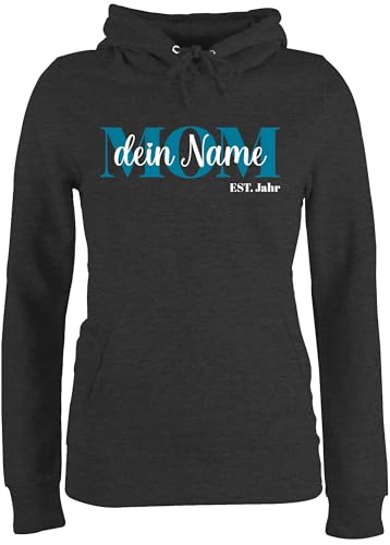Pullover Damen Hoodie Frauen - Mama - MOM Kinder Namen Datum - M - Anthrazit meliert - personalisierte Geschenke Muttertag Mutti Kapuzenpullover mutterzagsgeschenke Mutter Pulli muttertasgsgeschenke von Geschenk mit Namen personalisiert by Shirtracer