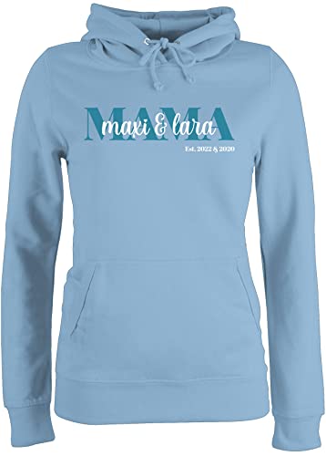 Pullover Damen Hoodie Frauen - Mama Schriftzug Datum Name - L - Hellblau - personalisierte Geschenke Muttertag Mutti Pulli mutterzagsgeschenke mom Kapuzenpullover muttertasgsgeschenke Mutter Hoody von Geschenk mit Namen personalisiert by Shirtracer