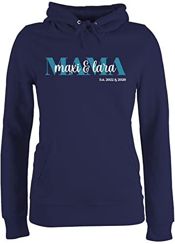 Pullover Damen Hoodie Frauen - Mama Schriftzug Datum Name - L - Navy Blau - personalisierte Geschenke Muttertag Mutti Pulli mutterzagsgeschenke mom Kapuzenpullover muttertasgsgeschenke Mutter Hoody von Geschenk mit Namen personalisiert by Shirtracer