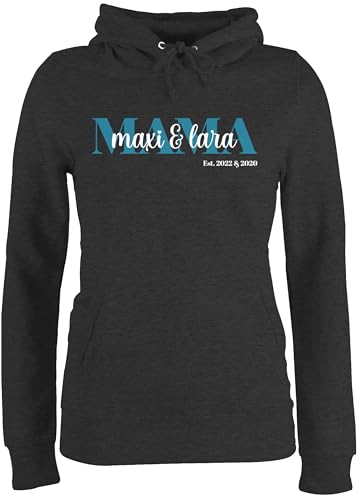 Pullover Damen Hoodie Frauen - Mama Schriftzug Datum Name - M - Anthrazit meliert - personalisierte Geschenke Muttertag Mutti Pulli mutterzagsgeschenke mom Kapuzenpullover muttertasgsgeschenke von Geschenk mit Namen personalisiert by Shirtracer