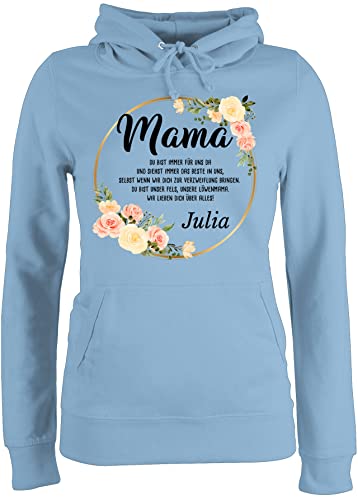 Pullover Damen Hoodie Frauen - Mama du bist Immer für Uns da I Mama Geschenk Mutter - L - Hellblau - personalisierte Geschenke Muttertag Mutti Pulli mutterzagsgeschenke mom Kapuzenpullover von Geschenk mit Namen personalisiert by Shirtracer