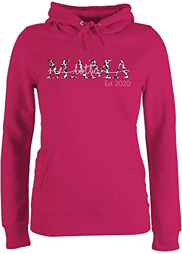 Pullover Damen Hoodie Frauen - Mama mit Namen und Jahreszahl - Lettering Leomuster - M - Fuchsia - kindernamen personalisierte Geschenke Muttertag Mutti est Pulli mutterzagsgeschenke mom Custom von Geschenk mit Namen personalisiert by Shirtracer
