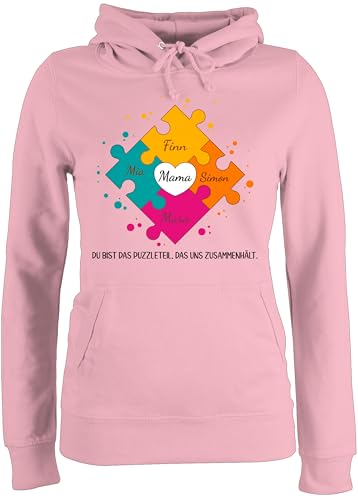 Pullover Damen Hoodie Frauen - Muttertag - Muttertagsgeschenk für Mama von 4 Kindern Puzzlestücke I Geschwister Geschenk mit Namen von Vier Töchtern für Mutter Geschenk Weihnachten - M - Hellrosa von Geschenk mit Namen personalisiert by Shirtracer