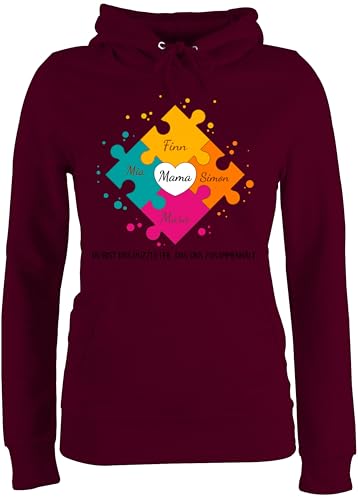 Pullover Damen Hoodie Frauen - Muttertag - Muttertagsgeschenk für Mama von 4 Kindern Puzzlestücke I Geschwister Geschenk mit Namen von Vier Töchtern für Mutter Geschenk Weihnachten - L von Geschenk mit Namen personalisiert by Shirtracer