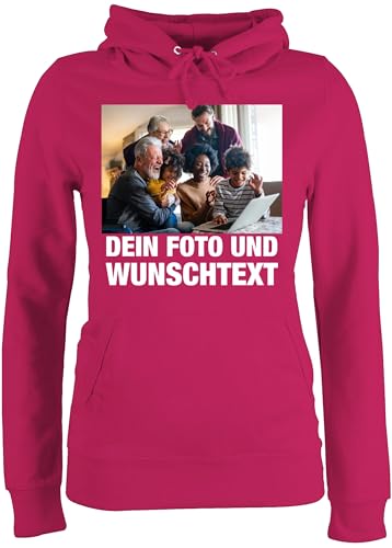 Pullover Damen Hoodie Frauen - Geschenk mit Bild I eigenem Foto I Name I eigener Text I Wunschtext - L - Fuchsia - Kapuzenpullover Pulli selber gestalten selbst drucken own Photo Hoodies einge von Geschenk mit Namen personalisiert by Shirtracer