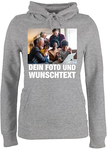 Pullover Damen Hoodie Frauen - Geschenk mit Bild I eigenem Foto I Name I eigener Text I Wunschtext - L - Grau meliert - Kapuzenpullover Pulli selber gestalten selbst drucken own Photo Hoodies einge von Geschenk mit Namen personalisiert by Shirtracer