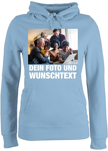 Pullover Damen Hoodie Frauen - Mit Bild eigenem Foto Name Text Wunschtext - L - Hellblau - und Schrift gestalten wörtern selbstgemacht einem Satz selbstgetruckten selbst Design selbstgedruckten von Geschenk mit Namen personalisiert by Shirtracer