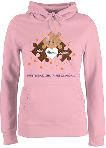 Pullover Damen Hoodie Frauen - Muttertag - Weihnachten Geschenkidee Mama Geschenk 3 Kinder I Geschwister Geschenk Puzzlestücke mit Namen von DREI Söhnen für Mutter - L - Hellrosa von Geschenk mit Namen personalisiert by Shirtracer
