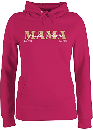 Pullover Damen Hoodie Frauen - Muttertag - Mama Geschenk mit Namen Kinder Datum Geburtsjahr Muttertagsgeschenk Mutti seit - M - Fuchsia - personalisiertes zum für Geschenke wunschtext Mami von Geschenk mit Namen personalisiert by Shirtracer