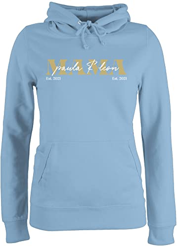 Pullover Damen Hoodie Frauen - Muttertag - Mama Geschenk mit Namen Kinder Datum Geburtsjahr Muttertagsgeschenk Mutti seit - M - Hellblau - Mutter für personalisierter Beste schöne Geschenke Tag von Geschenk mit Namen personalisiert by Shirtracer