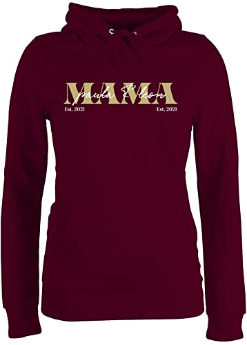 Pullover Damen Hoodie Frauen - Muttertag - Mama Geschenk mit Namen Kinder Datum Geburtsjahr Muttertagsgeschenk Mutti seit - S - Burgundrot - motherday Tag mutertagsgeschenke Pulli Mutter Tage von Geschenk mit Namen personalisiert by Shirtracer