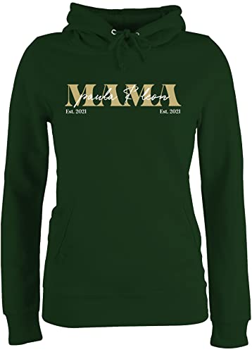 Pullover Damen Hoodie Frauen - Mama Geschenk mit Namen Kinder Datum Geburtsjahr Muttertagsgeschenk Mutti seit - XL - Dunkelgrün - personalisierte Geschenke Muttertag mutterzagsgeschenke mom Pulli von Geschenk mit Namen personalisiert by Shirtracer