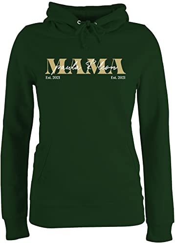 Pullover Damen Hoodie Frauen - Muttertag - Mama Geschenk mit Namen Kinder Datum Geburtsjahr Muttertagsgeschenk Mutti seit - XXL - Dunkelgrün - Mutter Geschenke Pulli für mütter Tag von Geschenk mit Namen personalisiert by Shirtracer