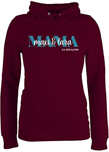 Pullover Damen Hoodie Frauen - Muttertag - Mama Schriftzug Datum Name - M - Burgundrot - mom Geschenke für mütter Mutter personalisierte Geschenkideen Pulli Mum muttertagsgeschenk muttertags von Geschenk mit Namen personalisiert by Shirtracer