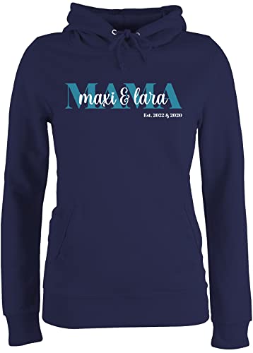 Pullover Damen Hoodie Frauen - Muttertag - Mama Schriftzug Datum Name - XS - Navy Blau - Geschenke Mutter personalisierter für motherday Gift personalisierte mutertagsgeschenke Tag von Geschenk mit Namen personalisiert by Shirtracer