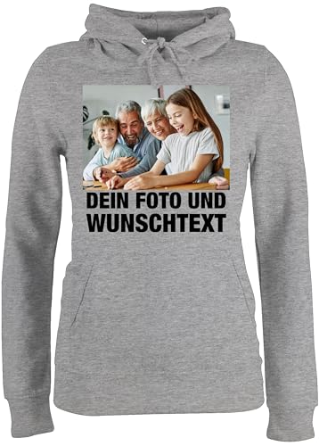 Pullover Damen Hoodie Frauen - Mit Foto eigenem Bild Text Name Wunschtext - M - Grau meliert - selbst Aufdruck günstig beschriften Lassen Personalised +Bild eigenen Bilder Bedrucken zum designen von Geschenk mit Namen personalisiert by Shirtracer