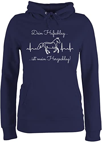 Pullover Damen Hoodie Frauen - Pferd - Dein Hufschlag ist mein Herzschlag Pferde - S - Navy Blau - geschenke für reiterinnen selbst bedrucken pulli reitsport reitersachen pferden pferdemotiv von Geschenk mit Namen personalisiert by Shirtracer