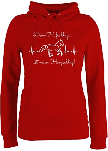 Pullover Damen Hoodie Frauen - Pferd - Dein Hufschlag ist Mein Herzschlag Pferde - XS - Rot - Pulli pferden Hoody Personalisieren pferdemotiv Name pferdeliebhaber mädchen pferdefan von Geschenk mit Namen personalisiert by Shirtracer